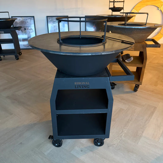 Barbecue Plancha Grill Maestro XXL Ø80cm Blackline - Avec tisonnier et rangement pour le bois