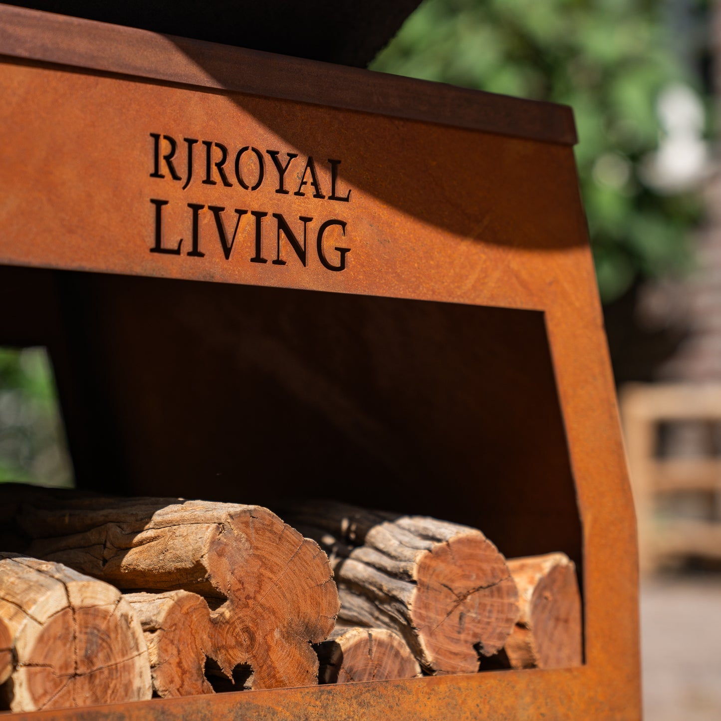 Barbecue Plancha Grill Brasero Brasero en acier Corten avec grandes roues et rangement pour le bois Ø75cm