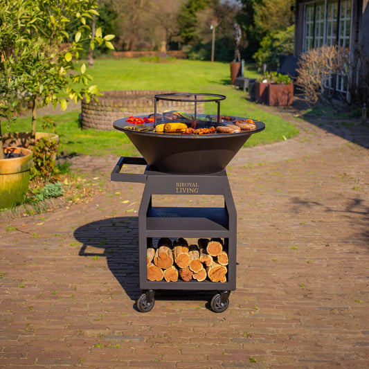 Barbecue Plancha Grill Maestro XXL Ø80cm Blackline - Avec tisonnier et rangement pour le bois