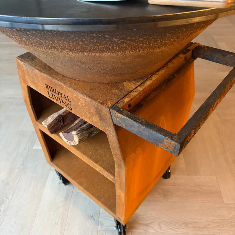 Barbecue Plancha Grill Maestro XXL Ø80cm Acier Corten - Avec tisonnier et rangement pour le bois