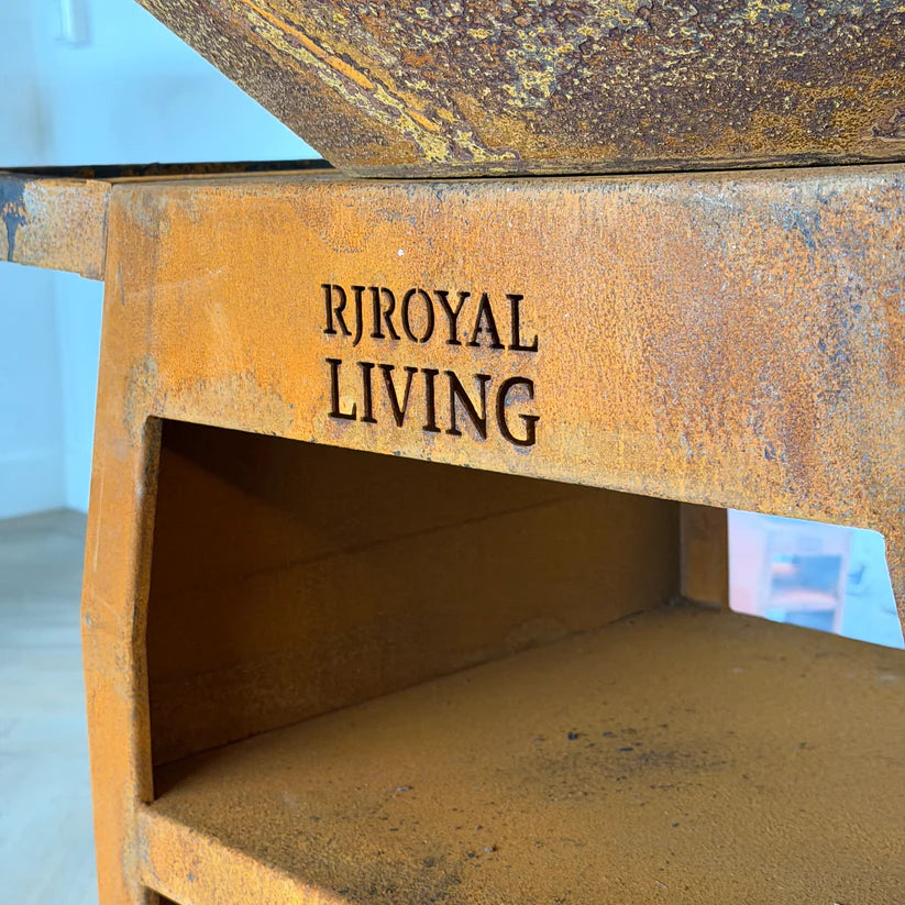 Barbecue Plancha Grill Maestro XXL Ø80cm Acier Corten - Avec tisonnier et rangement pour le bois