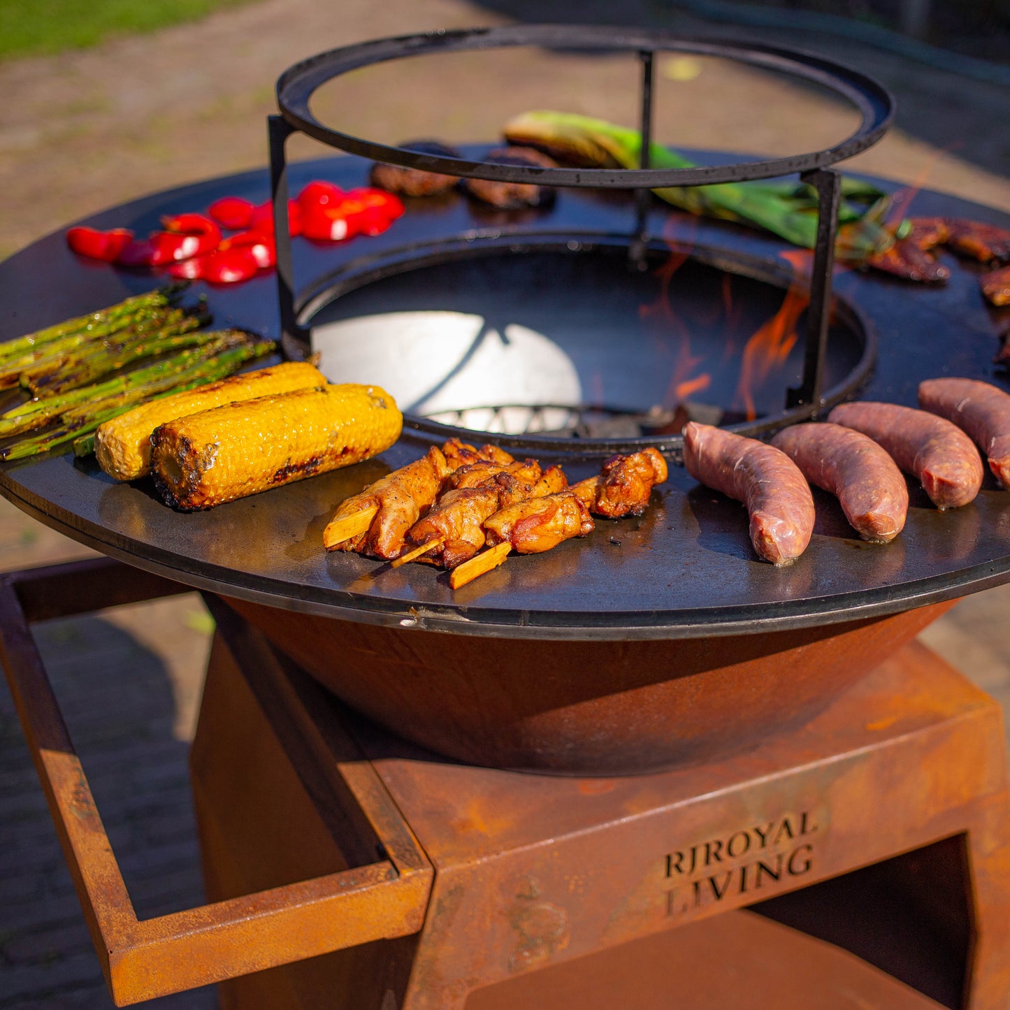 Barbecue Plancha Grill Maestro XXL Ø80cm Acier Corten - Avec tisonnier et rangement pour le bois