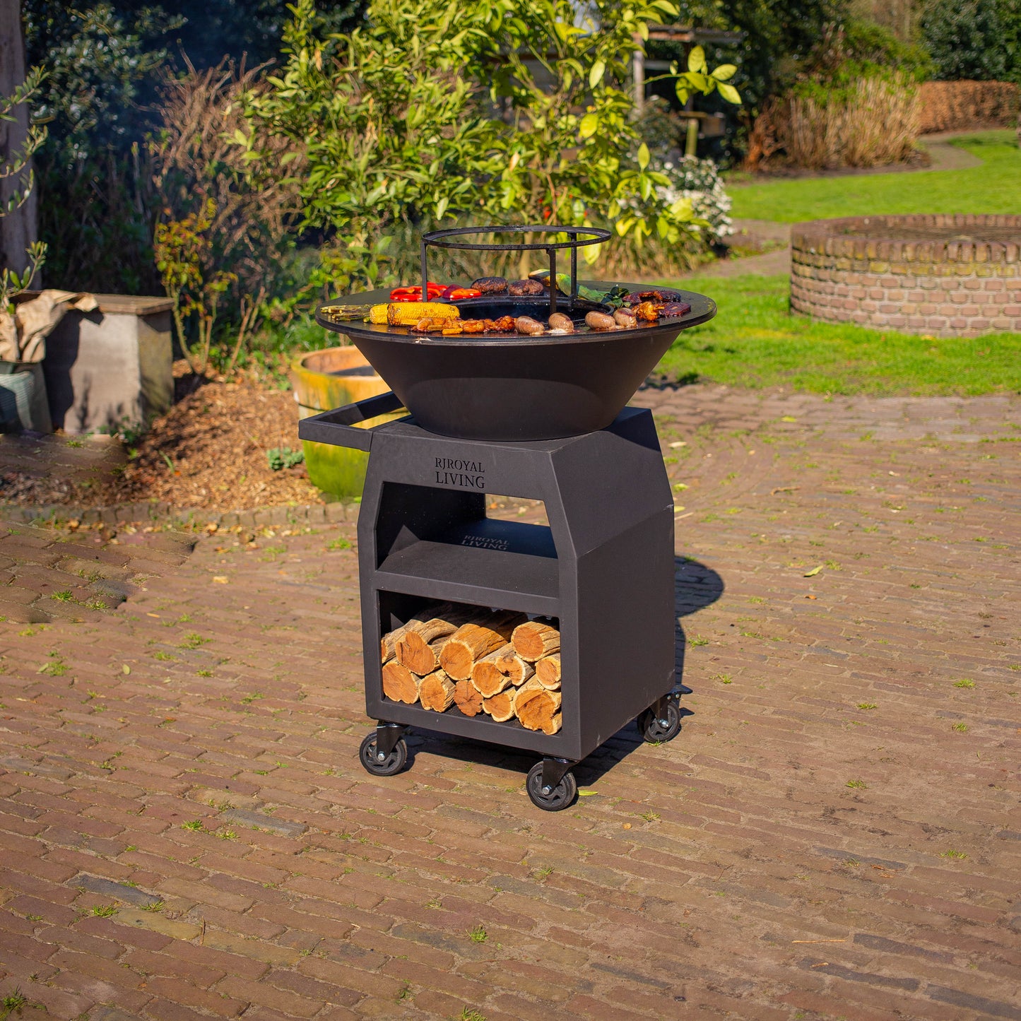 Barbecue Plancha Grill Maestro XXL Ø80cm Blackline - Avec tisonnier et rangement pour le bois