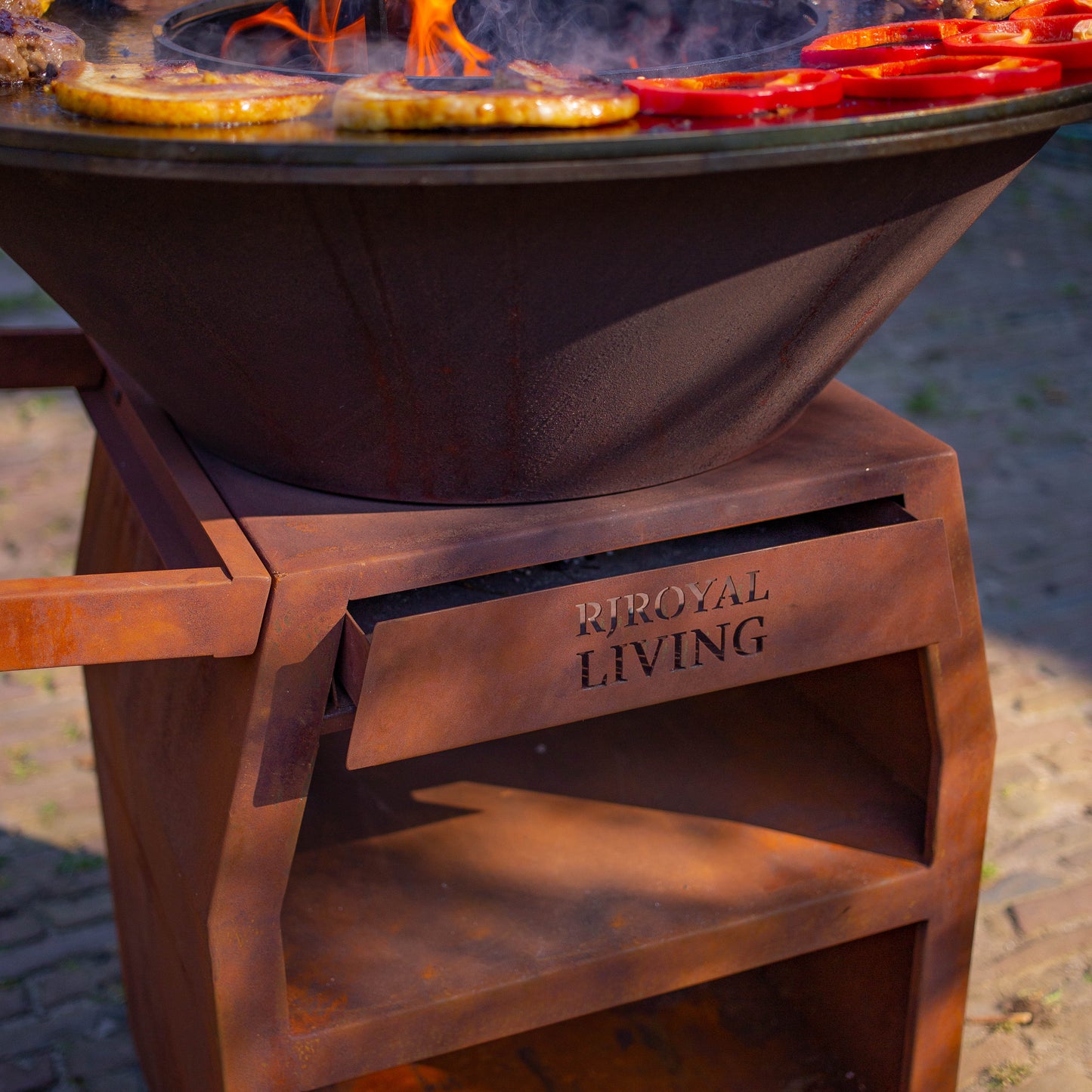 BBQ Plancha Grill Maestro Smokeless XXL Ø80cm en acier corten – Plancha sans fumée avec entourage en bois Mesa