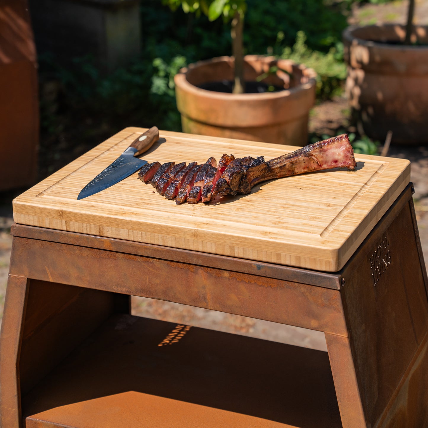Table Plancha BBQ - Tabla Cortar Acier Corten - Avec Planche à découper