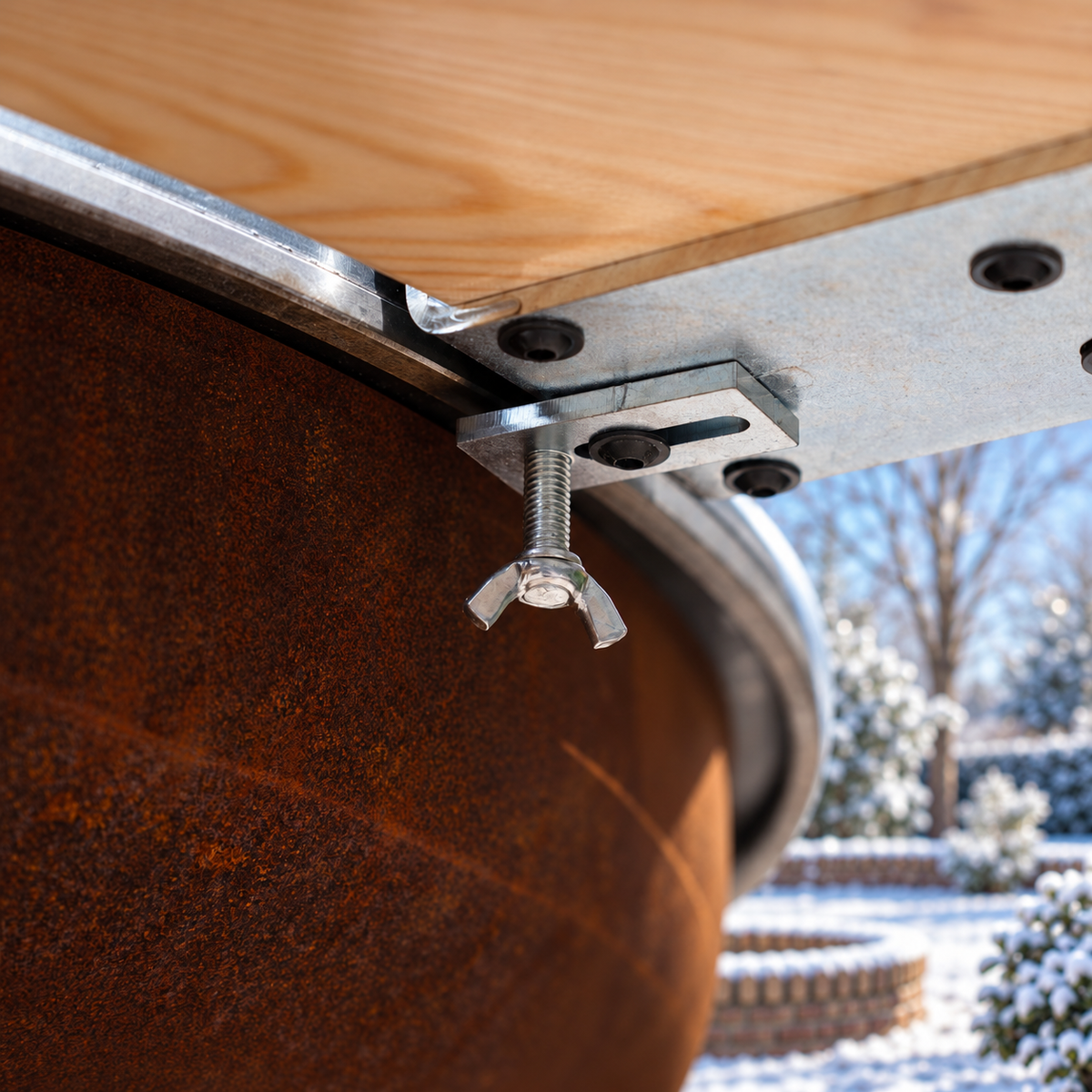 Supports métalliques BBQ Plancha Mesa — ambiance hivernale