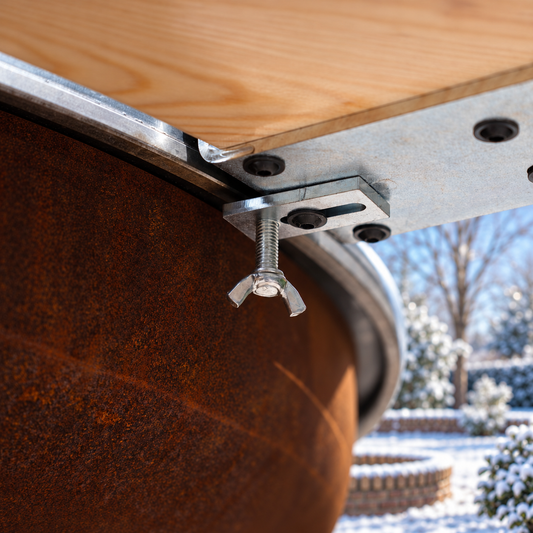 Supports métalliques BBQ Plancha Mesa — ambiance hivernale