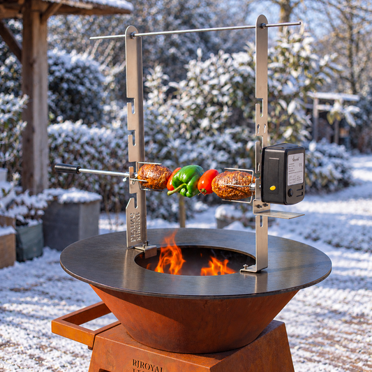BBQ Plancha rôtissoire set avec moteur (acier inoxydable 304) — ambiance hivernale